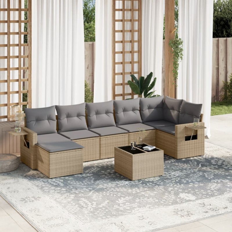 vidaXL 8-tlg. Garten-Sofagarnitur mit Kissen Beige Poly Rattan vidaXL 8-tlg. Garten-Sofagarnitur mit Kissen Beige Poly Rattan
