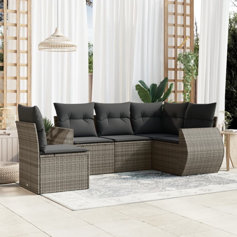 vidaXL 5-tlg. Garten-Sofagarnitur mit Kissen Grau Poly Rattan vidaXL 5-tlg. Garten-Sofagarnitur mit Kissen Grau Poly Rattan