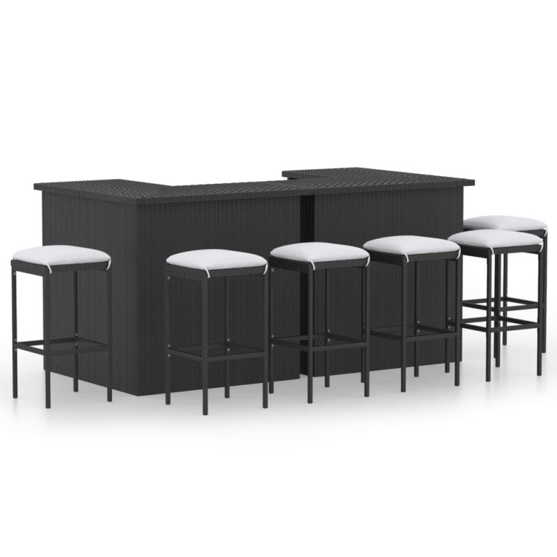 8-tlg. Gartenbar-Set mit Kissen Poly Rattan Schwarz 8-tlg. Gartenbar-Set mit Kissen Poly Rattan Schwarz