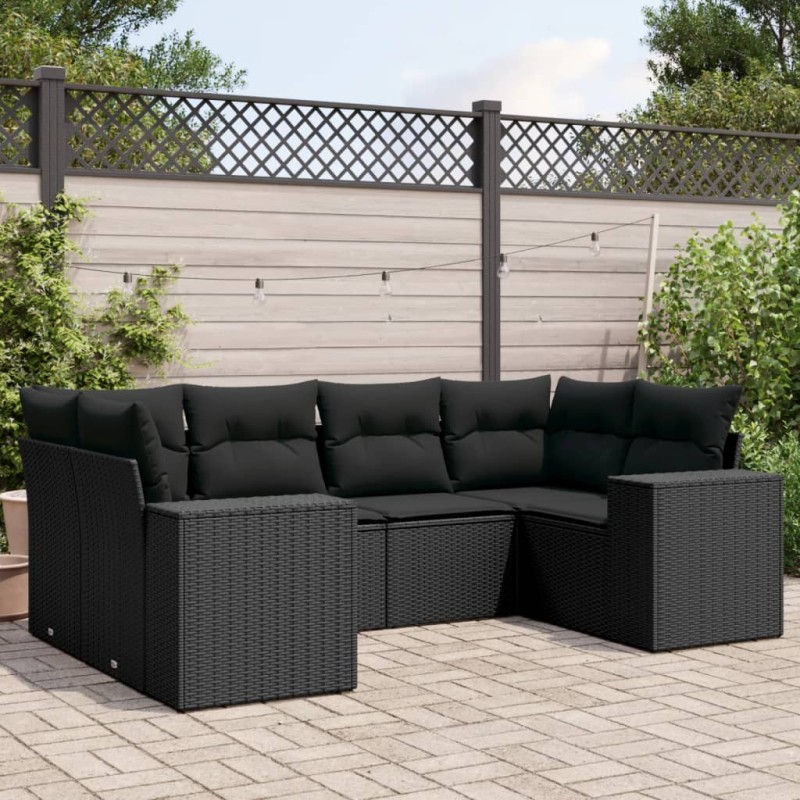 vidaXL 6-tlg. Garten-Sofagarnitur mit Kissen Schwarz Poly Rattan vidaXL 6-tlg. Garten-Sofagarnitur mit Kissen Schwarz Poly Rattan