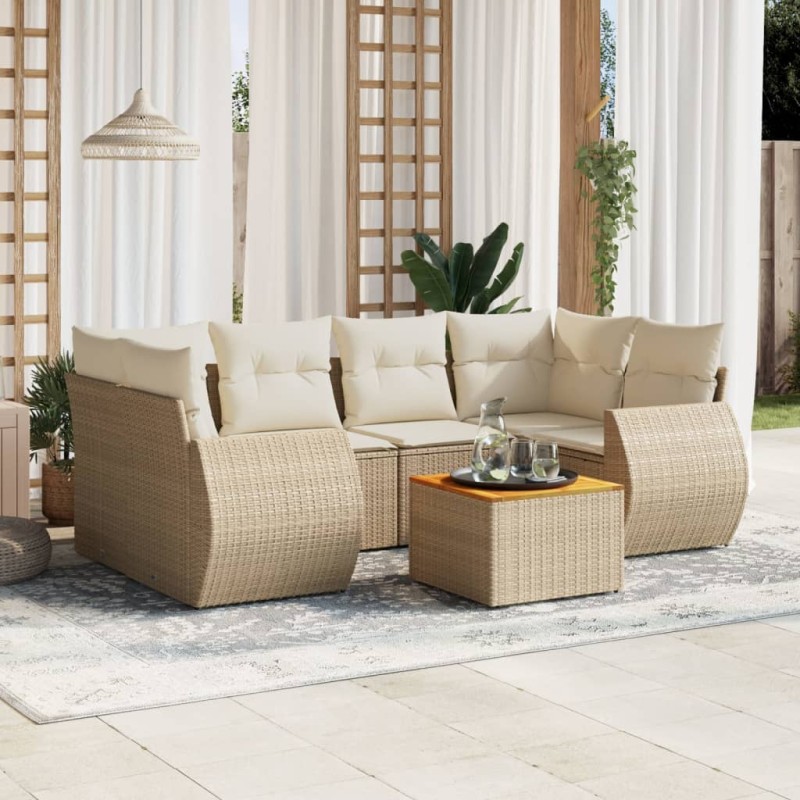 vidaXL 7-tlg. Garten-Sofagarnitur mit Kissen Beige Poly Rattan vidaXL 7-tlg. Garten-Sofagarnitur mit Kissen Beige Poly Rattan
