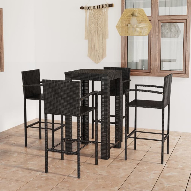 vidaXL 5-tlg. Garten-Bar-Set mit Armlehnen Poly Rattan Schwarz vidaXL 5-tlg. Garten-Bar-Set mit Armlehnen Poly Rattan Schwarz