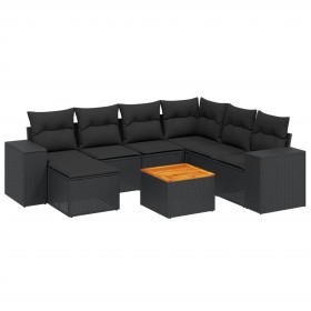 vidaXL 8-tlg. Garten-Sofagarnitur mit Kissen Schwarz Poly Rattan