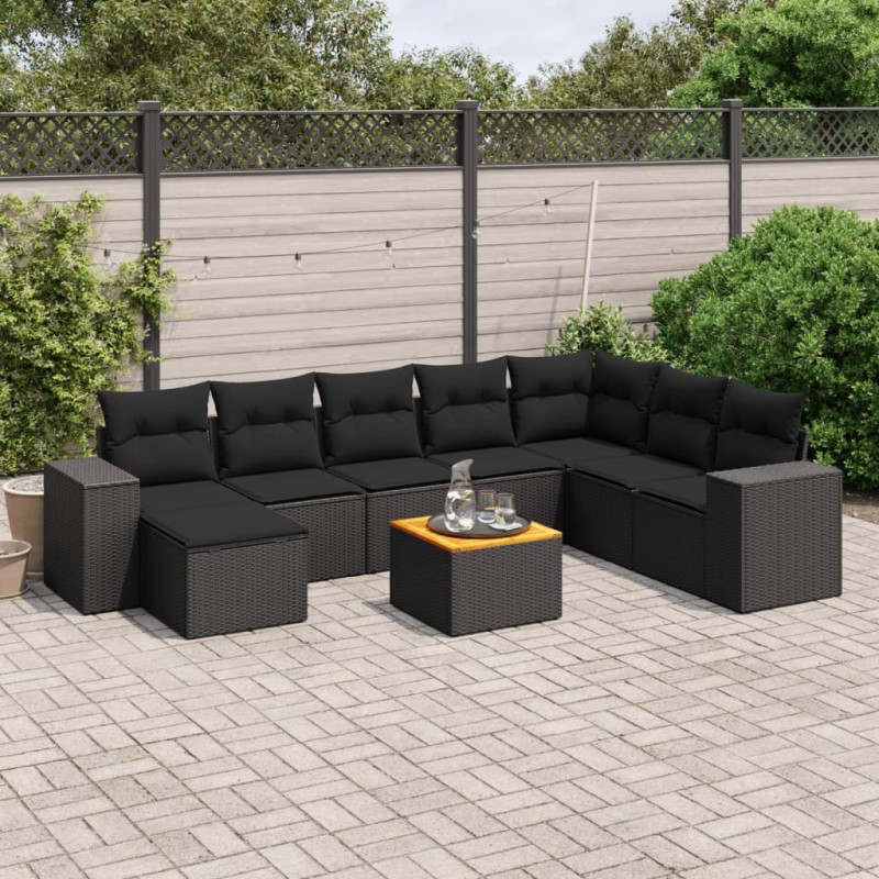 vidaXL 9-tlg. Garten-Sofagarnitur mit Kissen Schwarz Poly Rattan vidaXL 9-tlg. Garten-Sofagarnitur mit Kissen Schwarz Poly Rattan