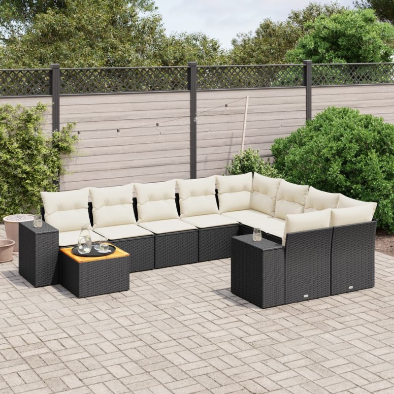 vidaXL 10-tlg. Garten-Sofagarnitur mit Kissen Schwarz Poly Rattan vidaXL 10-tlg. Garten-Sofagarnitur mit Kissen Schwarz Poly Rattan