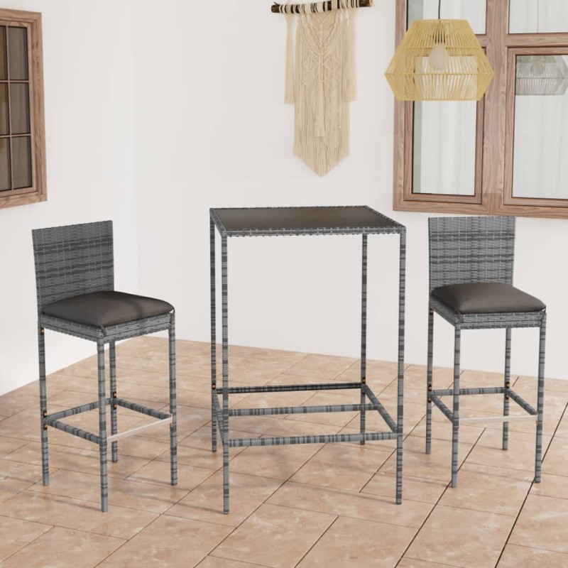 vidaXL 3-tlg. Gartenbar-Set mit Kissen Poly Rattan Grau vidaXL 3-tlg. Gartenbar-Set mit Kissen Poly Rattan Grau