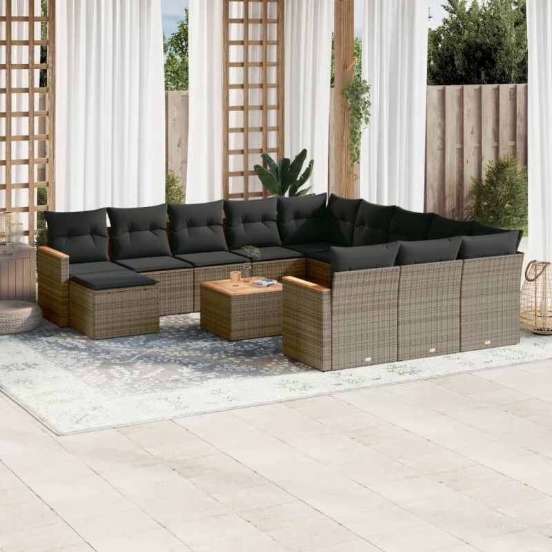 vidaXL 13-tlg. Garten-Sofagarnitur mit Kissen Grau Poly Rattan vidaXL 13-tlg. Garten-Sofagarnitur mit Kissen Grau Poly Rattan