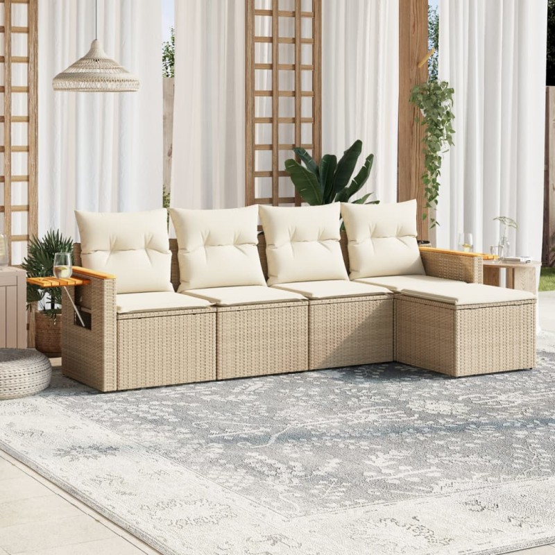 vidaXL 5-tlg. Garten-Sofagarnitur mit Kissen Beige Poly Rattan vidaXL 5-tlg. Garten-Sofagarnitur mit Kissen Beige Poly Rattan