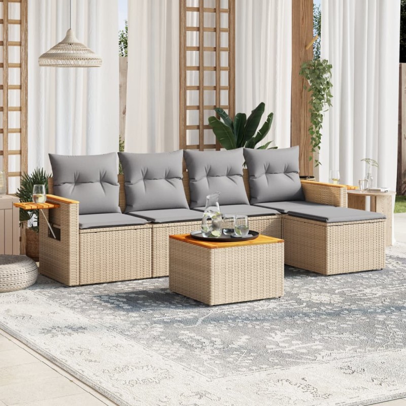 vidaXL 6-tlg. Garten-Sofagarnitur mit Kissen Beige Poly Rattan vidaXL 6-tlg. Garten-Sofagarnitur mit Kissen Beige Poly Rattan