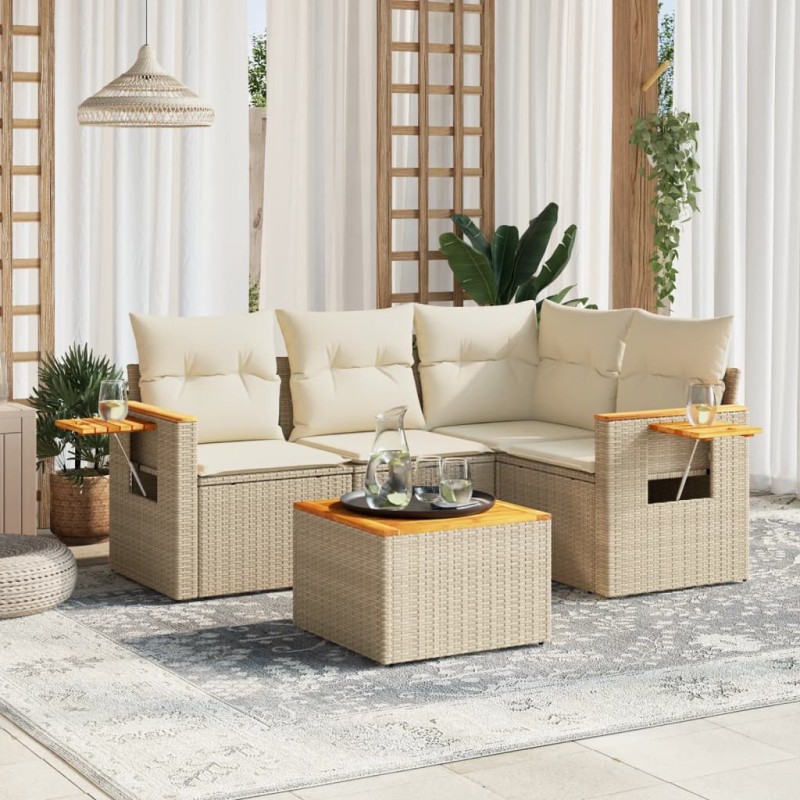 vidaXL 5-tlg. Garten-Sofagarnitur mit Kissen Beige Poly Rattan vidaXL 5-tlg. Garten-Sofagarnitur mit Kissen Beige Poly Rattan