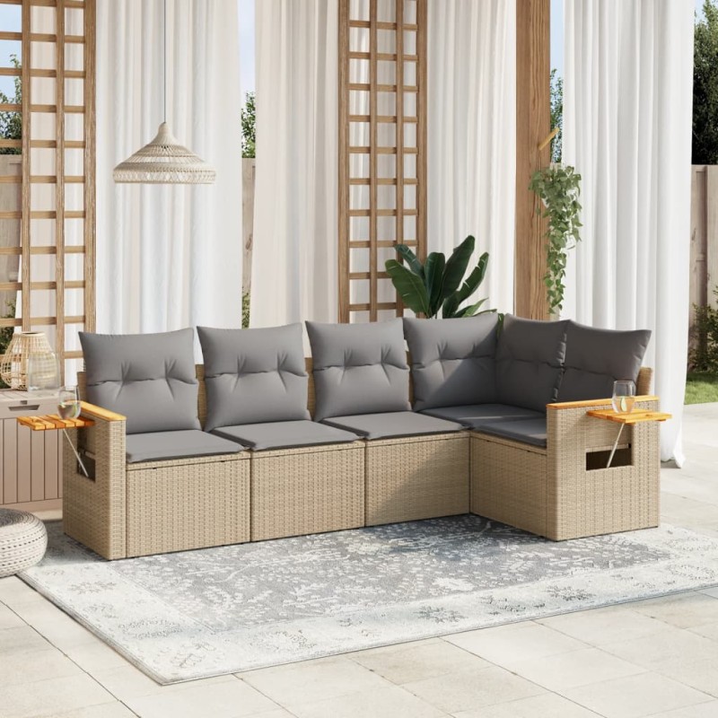 vidaXL 5-tlg. Garten-Sofagarnitur mit Kissen Beige Poly Rattan vidaXL 5-tlg. Garten-Sofagarnitur mit Kissen Beige Poly Rattan