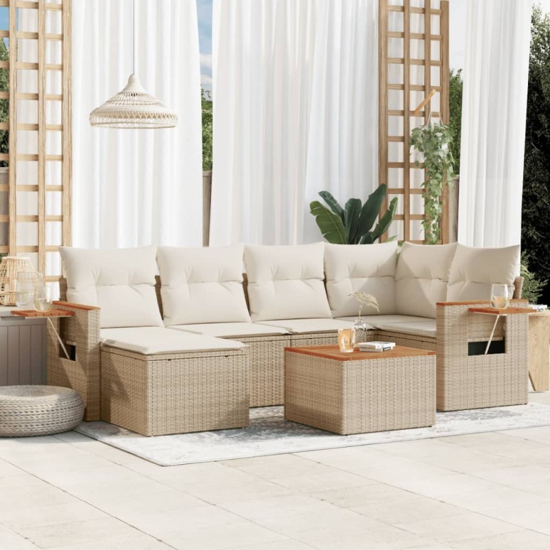 vidaXL 7-tlg. Garten-Sofagarnitur mit Kissen Beige Poly Rattan vidaXL 7-tlg. Garten-Sofagarnitur mit Kissen Beige Poly Rattan