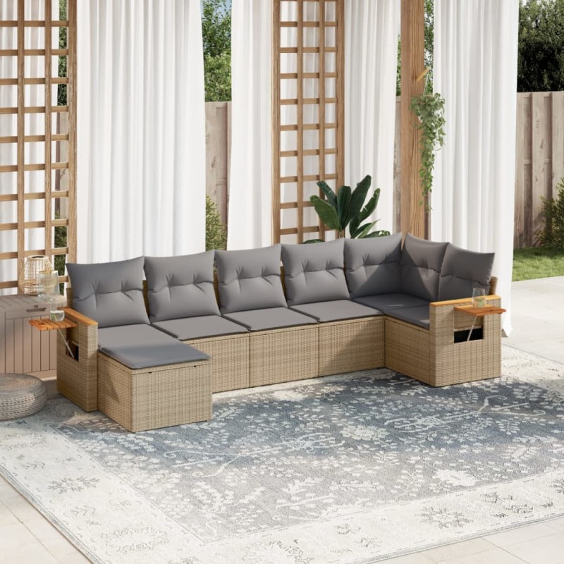 vidaXL 7-tlg. Garten-Sofagarnitur mit Kissen Beige Poly Rattan vidaXL 7-tlg. Garten-Sofagarnitur mit Kissen Beige Poly Rattan