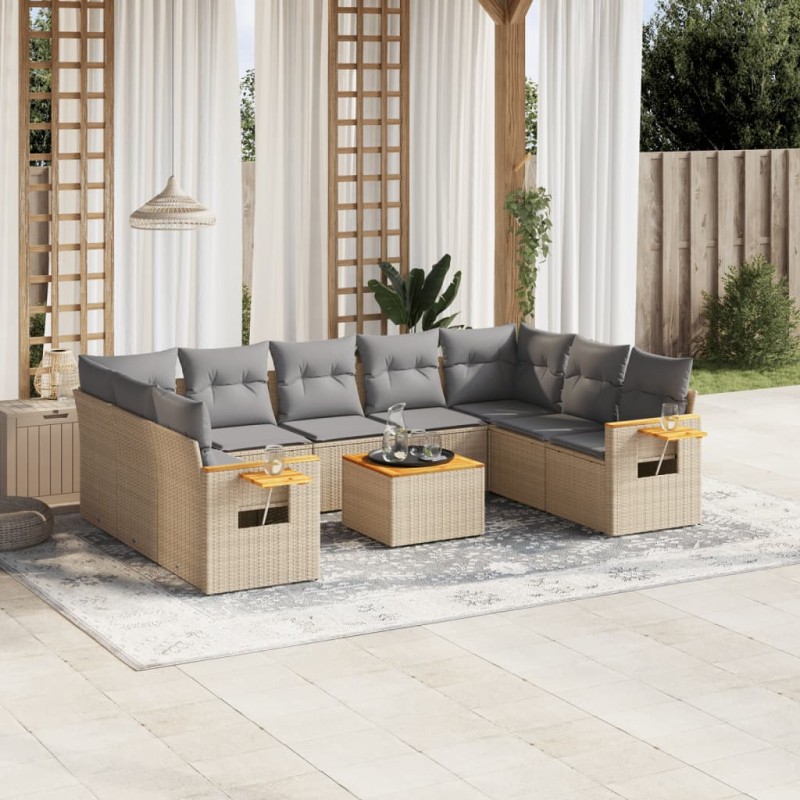 vidaXL 10-tlg. Garten-Sofagarnitur mit Kissen Beige Poly Rattan vidaXL 10-tlg. Garten-Sofagarnitur mit Kissen Beige Poly Rattan