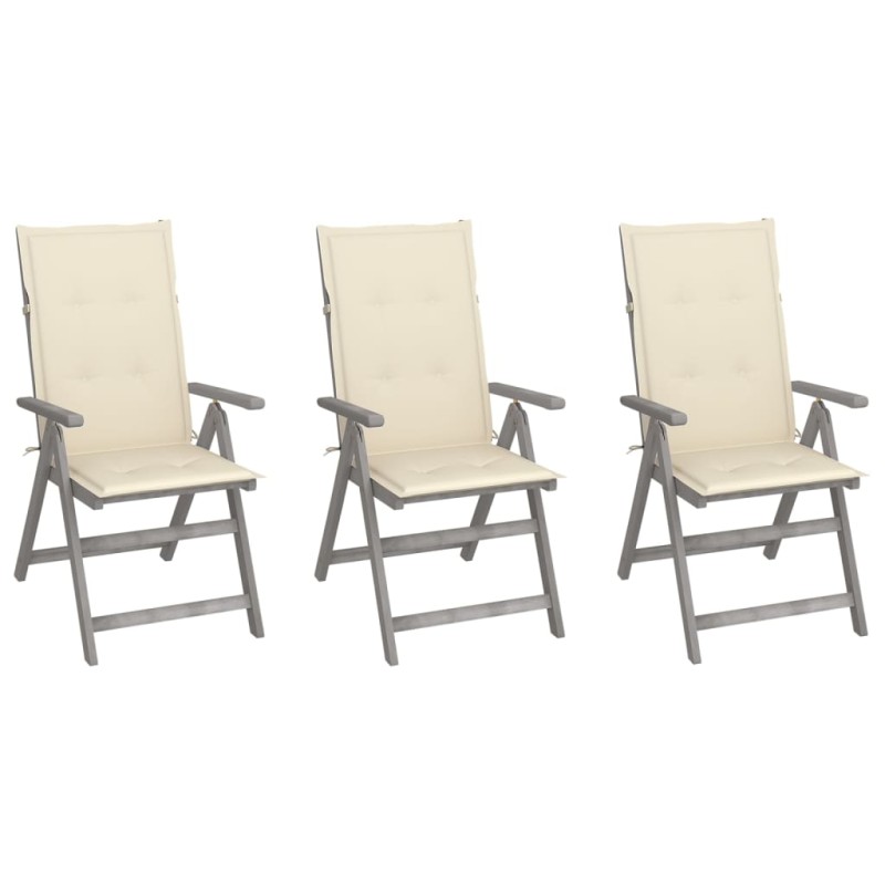 vidaXL Verstellbare Gartenstühle 3 Stk. mit Auflagen Massivholz Akazie vidaXL Verstellbare Gartenstühle 3 Stk. mit Auflagen Massivholz Akazie