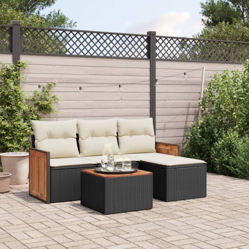 vidaXL 5-tlg. Garten-Sofagarnitur mit Kissen Schwarz Poly Rattan vidaXL 5-tlg. Garten-Sofagarnitur mit Kissen Schwarz Poly Rattan