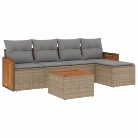 vidaXL 6-tlg. Garten-Sofagarnitur mit Kissen Beige Poly Rattan