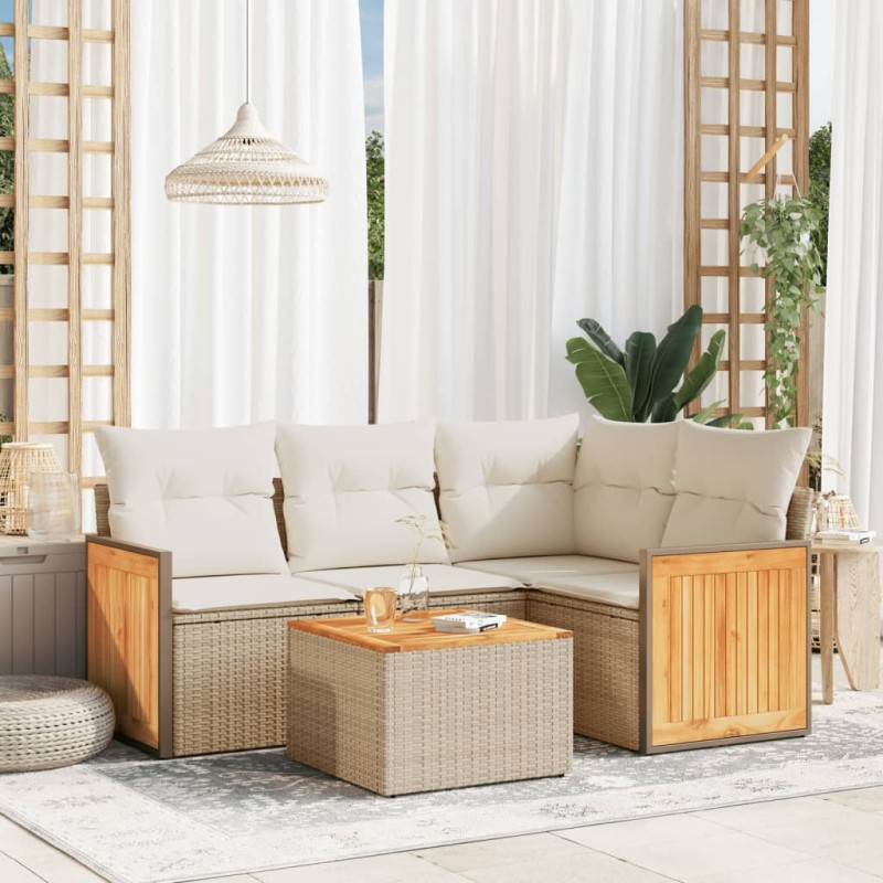 vidaXL 5-tlg. Garten-Sofagarnitur mit Kissen Beige Poly Rattan vidaXL 5-tlg. Garten-Sofagarnitur mit Kissen Beige Poly Rattan