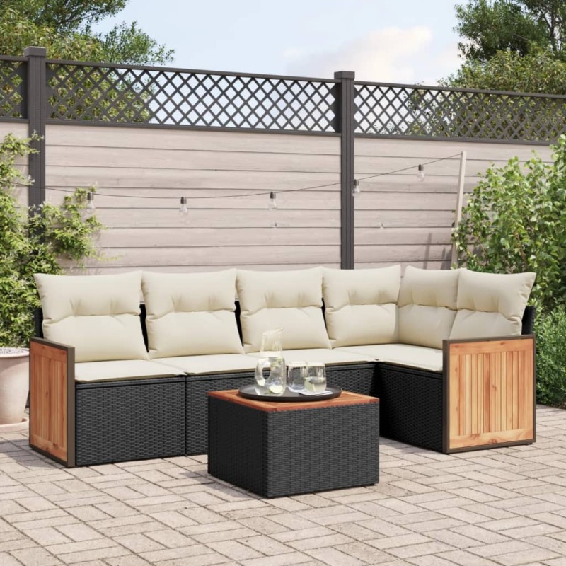 vidaXL 6-tlg. Garten-Sofagarnitur mit Kissen Schwarz Poly Rattan vidaXL 6-tlg. Garten-Sofagarnitur mit Kissen Schwarz Poly Rattan