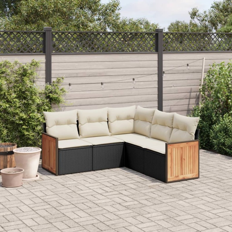 vidaXL 5-tlg. Garten-Sofagarnitur mit Kissen Schwarz Poly Rattan vidaXL 5-tlg. Garten-Sofagarnitur mit Kissen Schwarz Poly Rattan