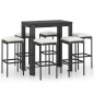 7-tlg. Gartenbar-Set mit Kissen Poly Rattan Schwarz 7-tlg. Gartenbar-Set mit Kissen Poly Rattan Schwarz