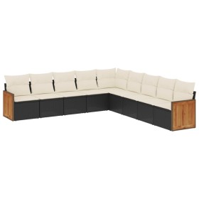 vidaXL 9-tlg. Garten-Sofagarnitur mit Kissen Schwarz Poly Rattan