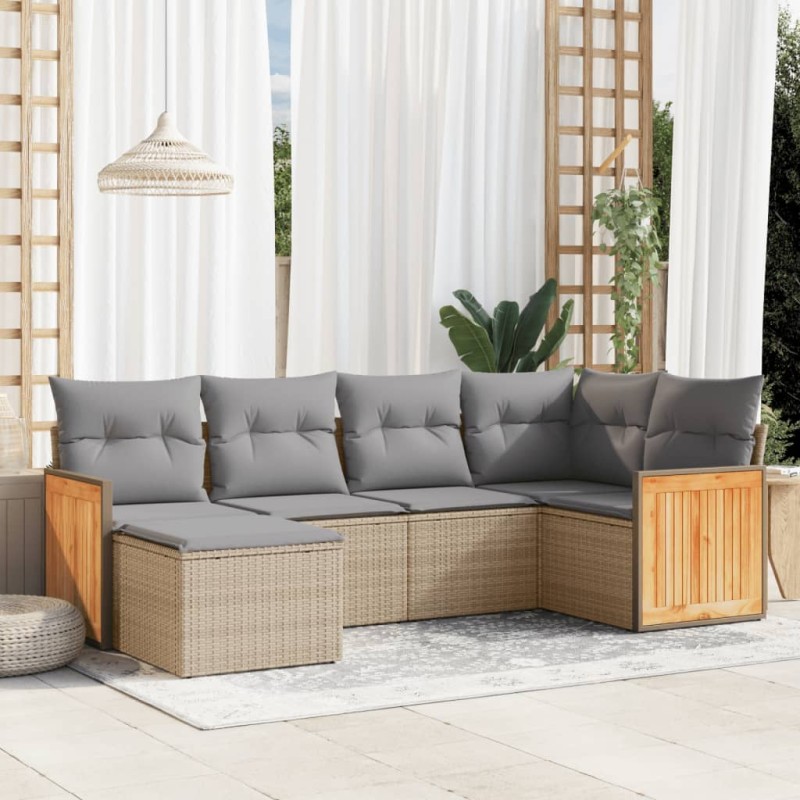 vidaXL 6-tlg. Garten-Sofagarnitur mit Kissen Beige Poly Rattan vidaXL 6-tlg. Garten-Sofagarnitur mit Kissen Beige Poly Rattan