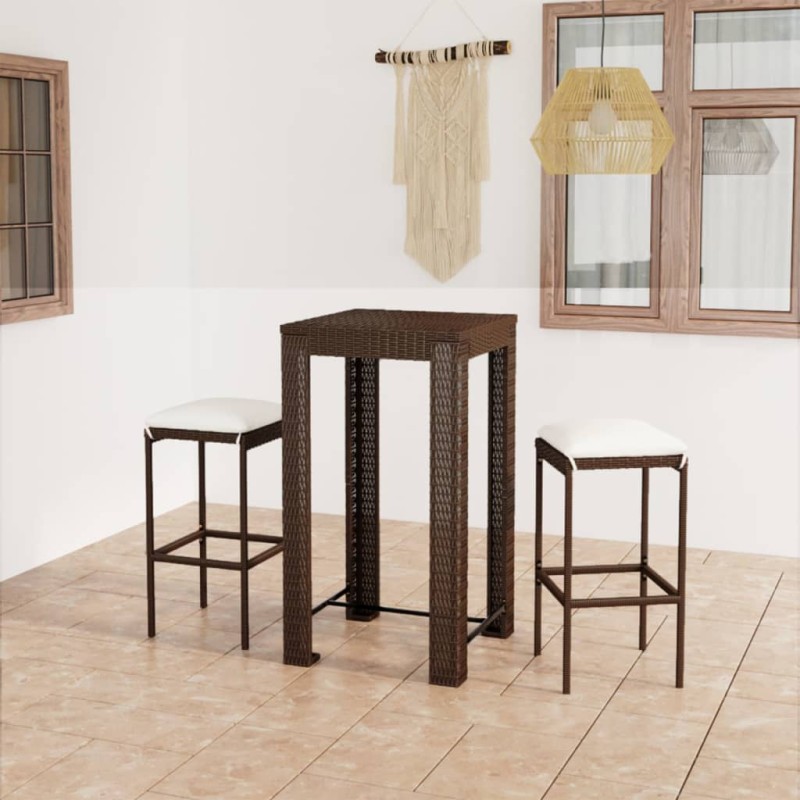vidaXL 3-tlg. Gartenbar-Set mit Kissen Poly Rattan Braun vidaXL 3-tlg. Gartenbar-Set mit Kissen Poly Rattan Braun