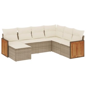 vidaXL 7-tlg. Garten-Sofagarnitur mit Kissen Beige Poly Rattan