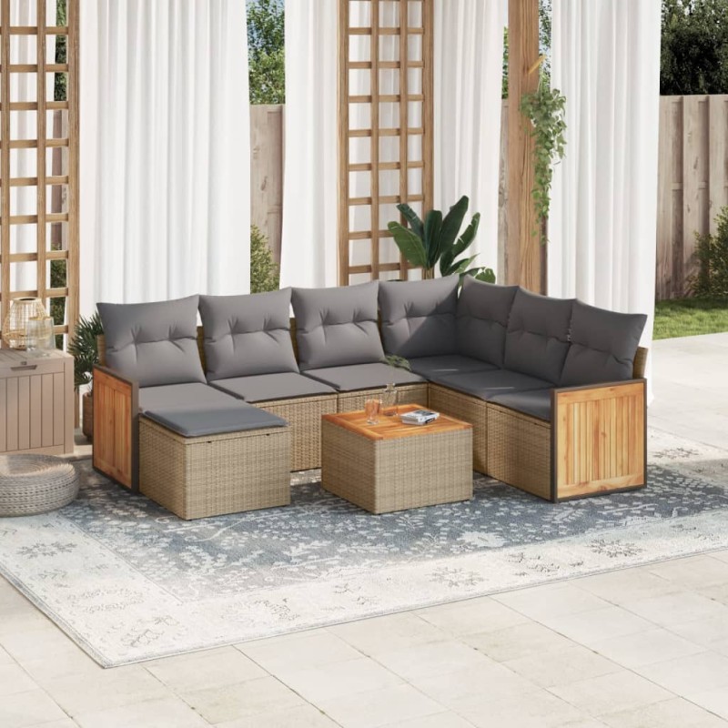 vidaXL 8-tlg. Garten-Sofagarnitur mit Kissen Beige Poly Rattan vidaXL 8-tlg. Garten-Sofagarnitur mit Kissen Beige Poly Rattan