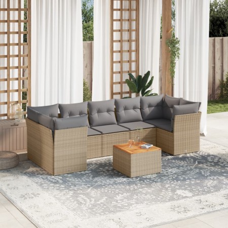 vidaXL 6-tlg. Garten-Sofagarnitur mit Kissen Beige Poly Rattan