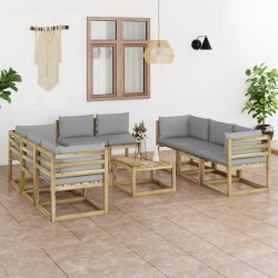 9-tlg. Garten-Lounge-Set mit Kissen Imprägniertes Kiefernholz