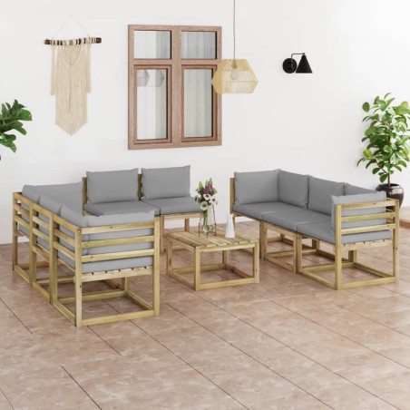 9-tlg. Garten-Lounge-Set mit Kissen Imprägniertes Kiefernholz
