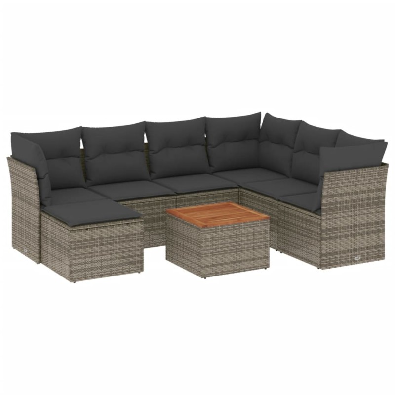 vidaXL 8-tlg. Garten-Sofagarnitur mit Kissen Grau Poly Rattan vidaXL 8-tlg. Garten-Sofagarnitur mit Kissen Grau Poly Rattan