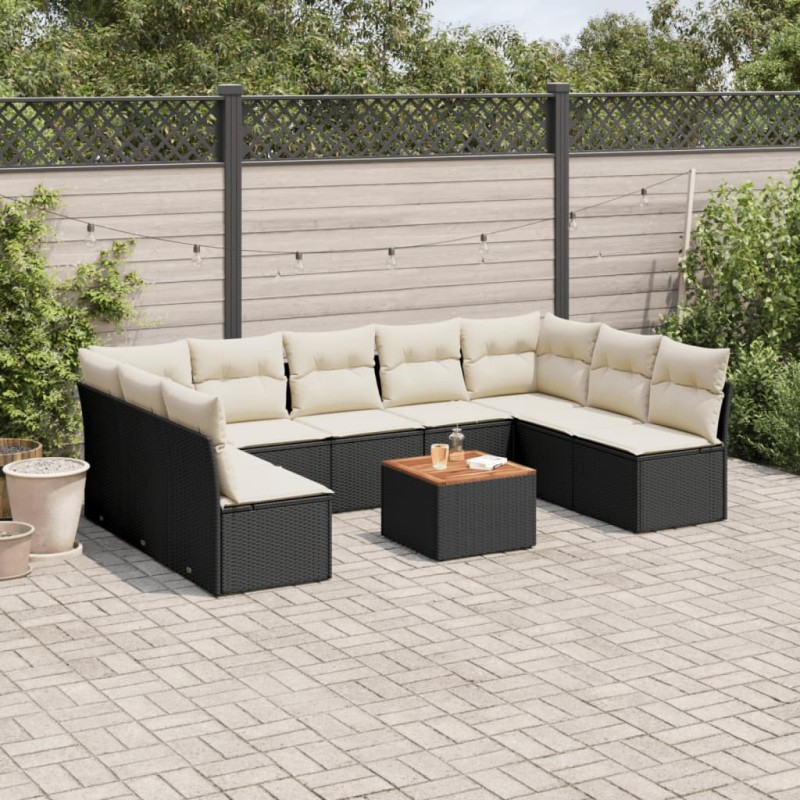 vidaXL 10-tlg. Garten-Sofagarnitur mit Kissen Schwarz Poly Rattan vidaXL 10-tlg. Garten-Sofagarnitur mit Kissen Schwarz Poly Rattan