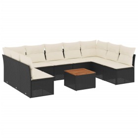 vidaXL 10-tlg. Garten-Sofagarnitur mit Kissen Schwarz Poly Rattan
