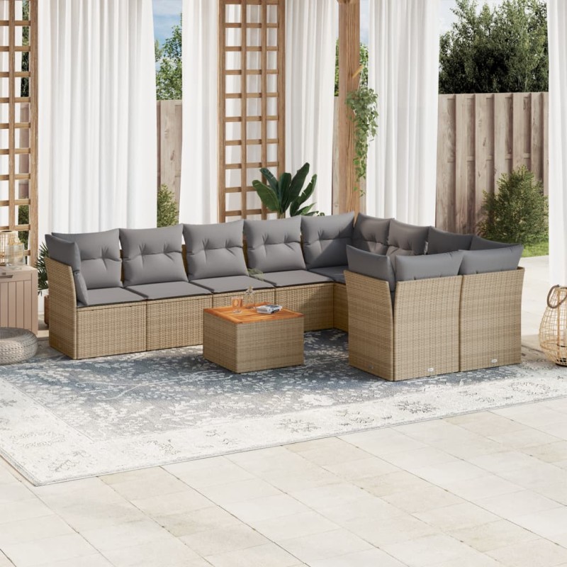 vidaXL 10-tlg. Garten-Sofagarnitur mit Kissen Beige Poly Rattan vidaXL 10-tlg. Garten-Sofagarnitur mit Kissen Beige Poly Rattan