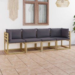 Gartensofa 4-Sitzer mit Kissen in Anthrazit