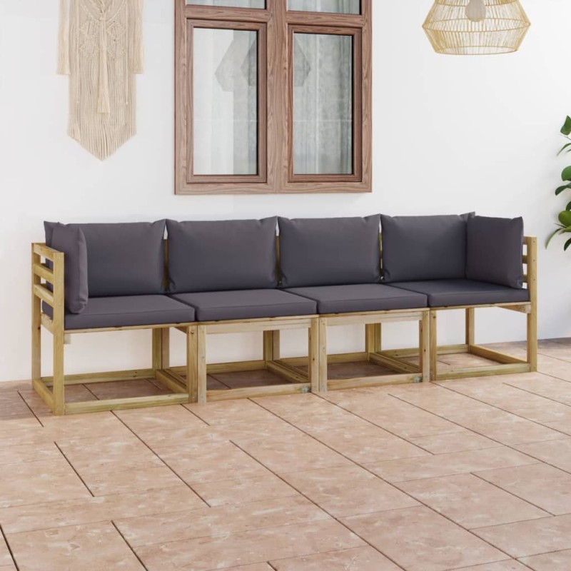 Gartensofa 4-Sitzer mit Kissen in Anthrazit Gartensofa 4-Sitzer mit Kissen in Anthrazit