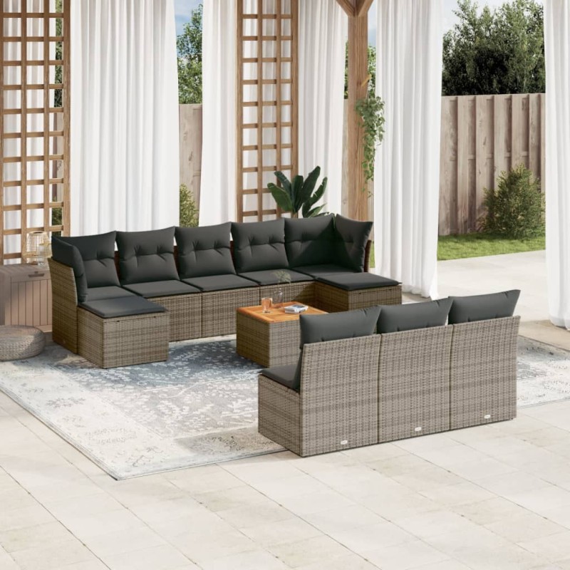 vidaXL 11-tlg. Garten-Sofagarnitur mit Kissen Grau Poly Rattan vidaXL 11-tlg. Garten-Sofagarnitur mit Kissen Grau Poly Rattan