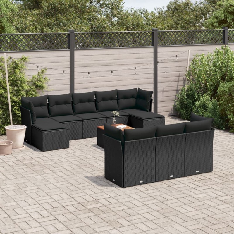 vidaXL 11-tlg. Garten-Sofagarnitur mit Kissen Schwarz Poly Rattan vidaXL 11-tlg. Garten-Sofagarnitur mit Kissen Schwarz Poly Rattan