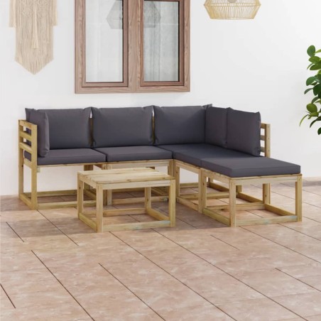 6-tlg. Garten-Lounge-Set mit Anthrazit Kissen