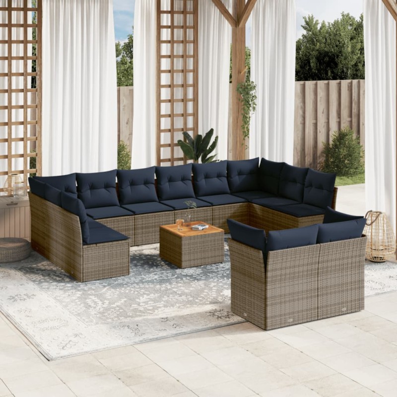 vidaXL 13-tlg. Garten-Sofagarnitur mit Kissen Grau Poly Rattan vidaXL 13-tlg. Garten-Sofagarnitur mit Kissen Grau Poly Rattan