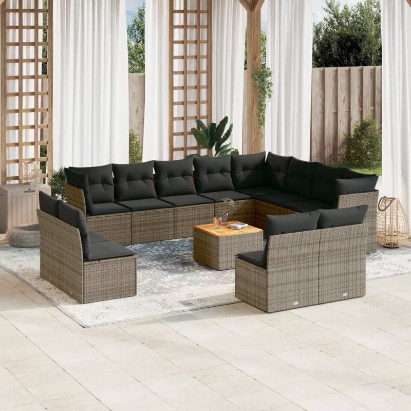 vidaXL 13-tlg. Garten-Sofagarnitur mit Kissen Grau Poly Rattan vidaXL 13-tlg. Garten-Sofagarnitur mit Kissen Grau Poly Rattan