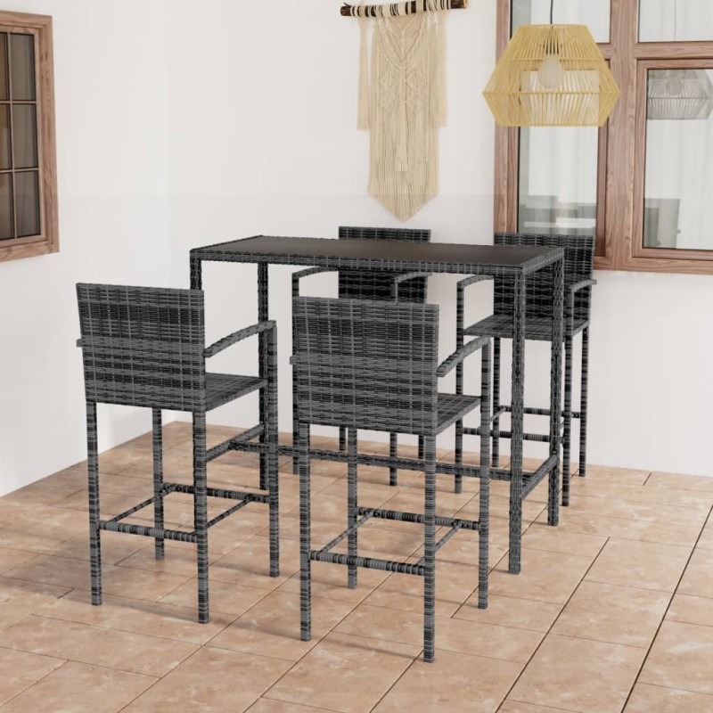 5-tlg. Gartenbar-Set Poly Rattan Grau 5-tlg. Gartenbar-Set Poly Rattan Grau