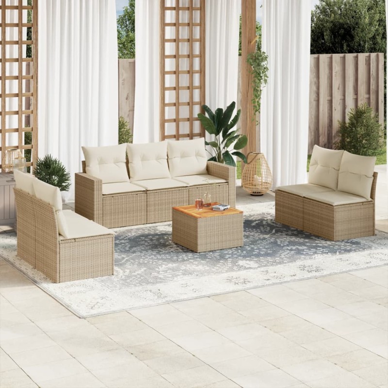 vidaXL 8-tlg. Garten-Sofagarnitur mit Kissen Beige Poly Rattan vidaXL 8-tlg. Garten-Sofagarnitur mit Kissen Beige Poly Rattan