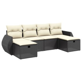 vidaXL 6-tlg. Garten-Sofagarnitur mit Kissen Schwarz Poly Rattan