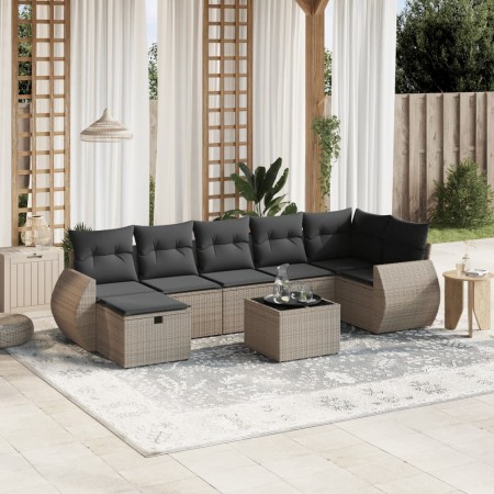 vidaXL 8-tlg. Garten-Sofagarnitur mit Kissen Grau Poly Rattan