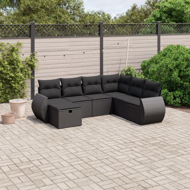 vidaXL 7-tlg. Garten-Sofagarnitur mit Kissen Schwarz Poly Rattan vidaXL 7-tlg. Garten-Sofagarnitur mit Kissen Schwarz Poly Rattan