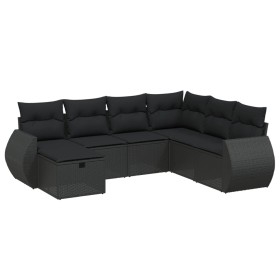 vidaXL 7-tlg. Garten-Sofagarnitur mit Kissen Schwarz Poly Rattan